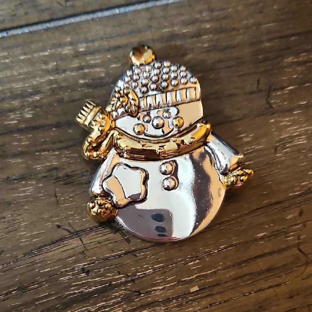 Festive Gold and Silver Snowman Brooch